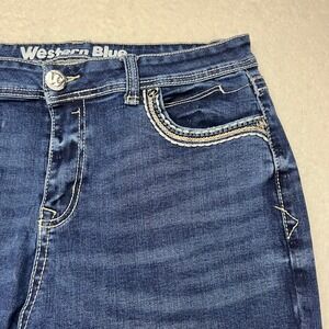 Western Blue Womens Dark Wash Embellished Distressed Bootcut Jeans RN145854